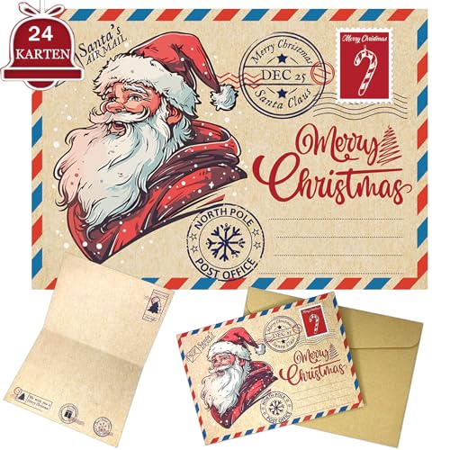 Weihnachtskarten mit Umschlag Set (24 Stück) - A6 Klappkarten Weihnachtspostkarten - Merry Christmas Postkarten mit Umschlägen für deine Weihnachtsgrüße von JOYEASE