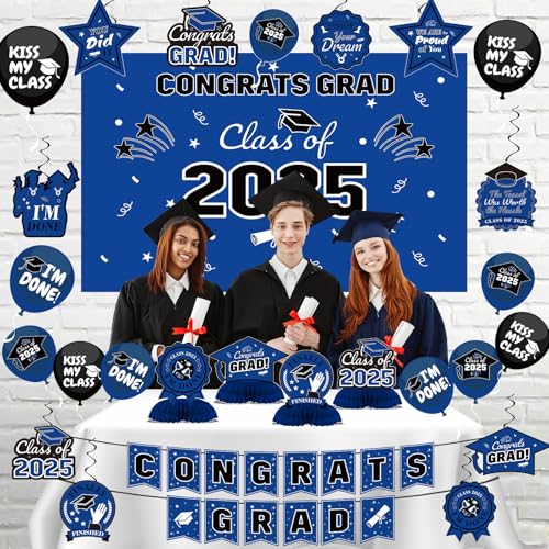 JOYHAPISTAR Abschlussdekorationen, Klasse von 2025, Blau – Hintergrund, Banner, hängende Wirbel, Tischaufsätze, Luftballons – 2025 Blue Graduation Congrats Grade Party Dekorationen Set JOYHAPISTAR Abschlussdekorationen, Klasse von 2025, Blau – Hintergrund, Banner, hängende Wirbel, Tischaufsätze, Luftballons – 2025 Blue Graduation Congrats Grade Party Dekorationen Set von JOYHAPISTAR