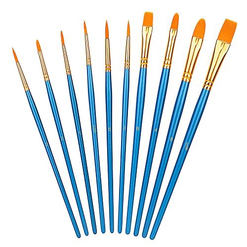 10 Stück Pinsel Set, Künstlerpinsel Set, Hochwertige Pinsel mit Holzgriffen, Premium Nylon Acrylfarben PinselSets, Hölzernen Griff Pinselset, Ölfarben Malerei Brush für Anfänger Kinder(Blau) von JOYIAL