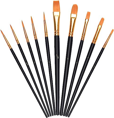 10 Stück Pinsel Set, Künstlerpinsel Set, Hochwertige Pinsel mit Holzgriffen, Premium Nylon Acrylfarben PinselSets, Hölzernen Griff Pinselset, Ölfarben Malerei Brush für Anfänger Kinder(Schwarz) von JOYIAL