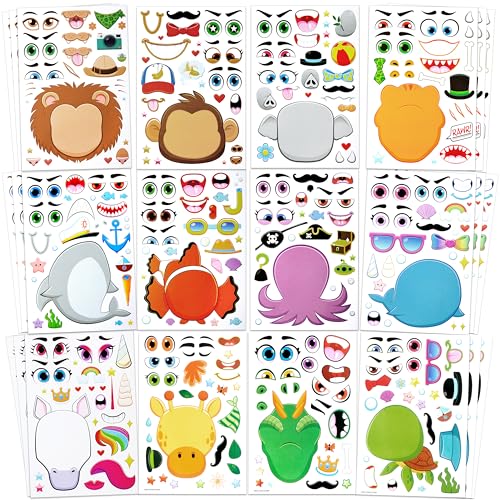 JOYIN 36 Stück Tier Aufkleber Kinder Sticker Set Make-a-face Sticker DIY Sticker Kinder DIY Gesichtsaufkleber mit Löwe, Affen und Fantasietieren für Party Favor Supplies Craft von JOYIN