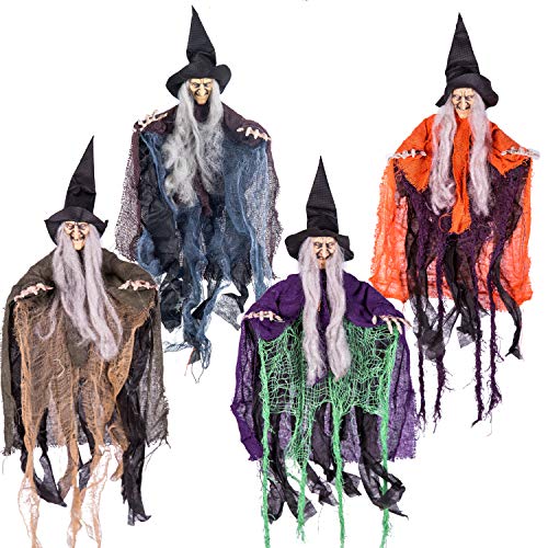 Halloween-Hexe zum Aufhängen, 49,8 cm, mehrfarbig, böse Hexe zur Dekoration an Halloween, Requisite, Outdoor-Dekor für Grünfläche, 4 Stück von JOYIN