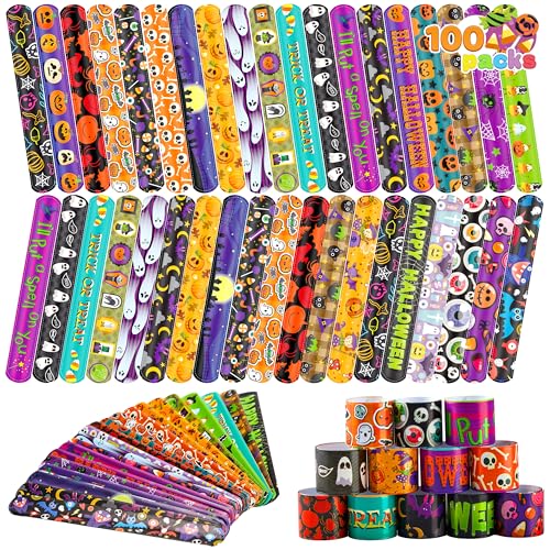 JOYIN 100 Stück Halloween Slap Armbänder für Kinder, Halloween Snap Armbänder Party Favors Party Tütenfüller, Slap Armbänder mit Halloween Classies Muster JOYIN 100 Stück Halloween Slap Armbänder für Kinder, Halloween Snap Armbänder Party Favors Party Tütenfüller, Slap Armbänder mit Halloween Classies Muster von JOYIN