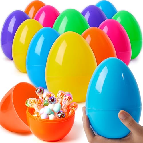 JOYIN 12 Stück 7" (17,8cm) Jumbo Kunststoff hellen solide Ostereier für die Füllung behandelt, Ostern Thema Party Gunst, Ostereier jagen, Korb Stuffers Füller, Klassenzimmer Preis von JOYIN