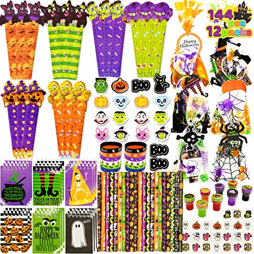 JOYIN 12 Stück vorverpackte Halloween-Schreibwaren-Sets für Kinder inklusive Halloween Notizblöcke, Bleistifte, Lineale, Aufkleber und Radiergummis, für Halloween Süßes oder Saures, Party Geschenk-Set von JOYIN
