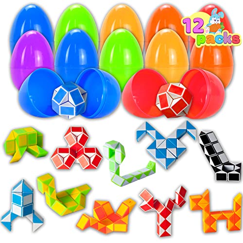 JOYIN 12 vorgefüllte Ostereier mit Mini-Schlangenwürfeln, Twist-Puzzle-Spielzeug, Schlangen-Geschwindigkeitswürfel, Fidget für Kinder, Osterparty, Eiersuche von JOYIN