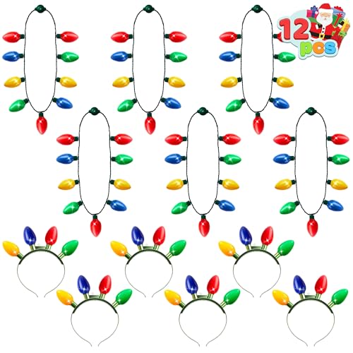 JOYIN 12 x Weihnachts-Stirnband und Halskette mit 6 Blinkmodi, LED-Weihnachtslichter, Glühbirne, Halskette, Stirnband für Kinder, Damen, Herren, Weihnachts-Partyzubehör, Zubehör JOYIN 12 x Weihnachts-Stirnband und Halskette mit 6 Blinkmodi, LED-Weihnachtslichter, Glühbirne, Halskette, Stirnband für Kinder, Damen, Herren, Weihnachts-Partyzubehör, Zubehör von JOYIN