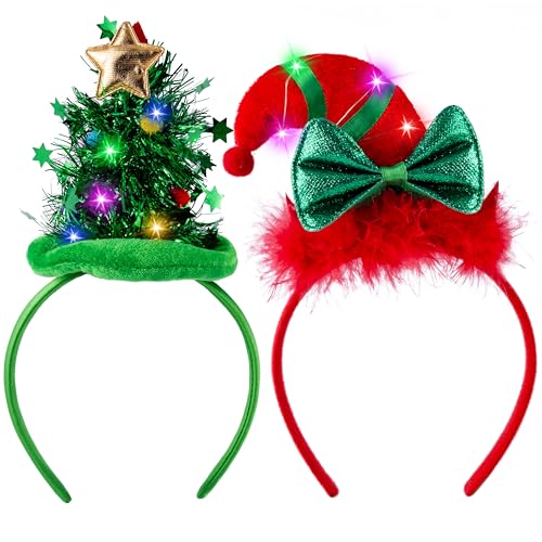 JOYIN 2 Stück Rentier Stirnband mit LED, Weihnachten Haarband für Weihnachten Weihnachtsfeiern Party Haarschmuck (Einheitsgröße) von JOYIN