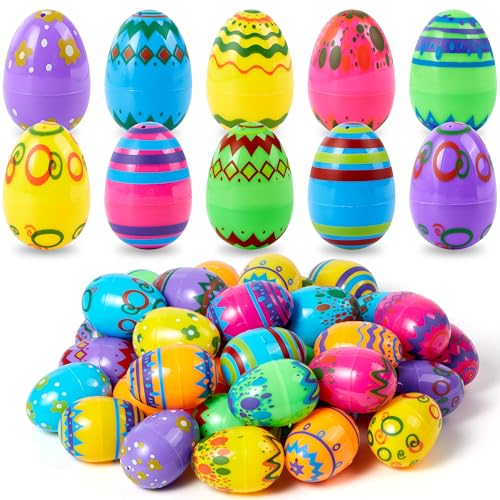 JOYIN 24 Stück 5,8 cm große bedruckte Ostereier, leere Ostereier zum Befüllen, bunte Plastikeier in großen Mengen für die Osterjagd, Partygeschenk, Korbfüller, Preiszubehör für das Klassenzimmer von JOYIN