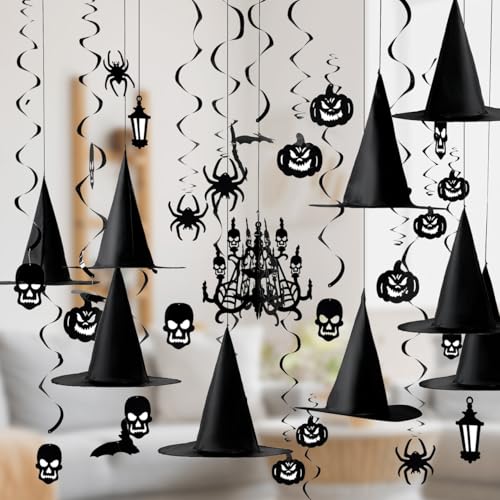 JOYIN 27 Pcs Halloween Hängewirbel Dekorationen und Hexenhüte, Spukhaus Kronleuchter Dekoration, Halloween Kürbis Spinnen Geist Deckenaufhängung Dekoration, Halloween Party Partyzubehör JOYIN 27 Pcs Halloween Hängewirbel Dekorationen und Hexenhüte, Spukhaus Kronleuchter Dekoration, Halloween Kürbis Spinnen Geist Deckenaufhängung Dekoration, Halloween Party Partyzubehör von JOYIN