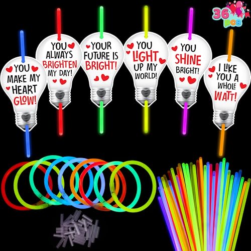 JOYIN 36 Packungen Neon-Leuchtmittelkarten mit Leuchtstäben, leuchtende Halsketten für Valentinstag, Party, Valentinstag, Klassenzimmer, Austauschkarten, Valentinstags-Schulpreis von JOYIN