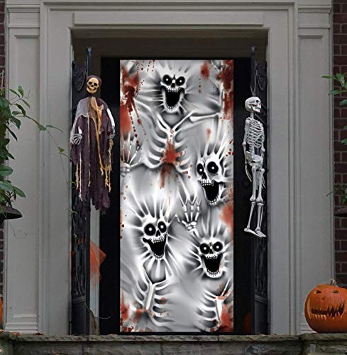 JOYIN 3D-Design Gruselige Skelett-Türabdeckung 76,2 x 182,9 cm für Halloween-Skelett-Tür, Fenster und Wandabdeckung, Innen- und Außendekoration von JOYIN