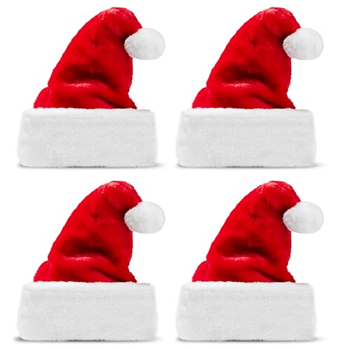 JOYIN 4 Stück Weihnachtsmützen, Rot Plüsch Nikolausmützen Weihnachtsmann Mütze Weihnacht Nikolaus für Erwachsene Kinder JOYIN 4 Stück Weihnachtsmützen, Rot Plüsch Nikolausmützen Weihnachtsmann Mütze Weihnacht Nikolaus für Erwachsene Kinder von JOYIN