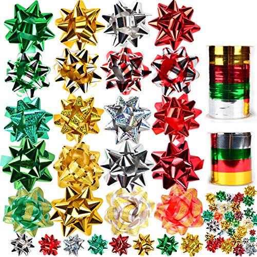 JOYIN 48 Stück Selbstklebende Geschenkschleifen mit 8 Rollen Metallische Geschenkbänder für Weihnachtsdeko, Weinflaschen Geschenkverpackung, Hochzeit und Geburtstag JOYIN 48 Stück Selbstklebende Geschenkschleifen mit 8 Rollen Metallische Geschenkbänder für Weihnachtsdeko, Weinflaschen Geschenkverpackung, Hochzeit und Geburtstag von JOYIN
