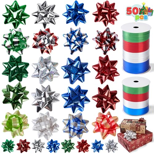 JOYIN 48-teiliges Geschenkschleifen-Sortiment mit 8 Rollen Geschenkband, Mehrfarbig, sortierte Größe, Selbstklebende Weihnachtsschleifen und Kräuselbänder für Geschenkverpackungen JOYIN 48-teiliges Geschenkschleifen-Sortiment mit 8 Rollen Geschenkband, Mehrfarbig, sortierte Größe, Selbstklebende Weihnachtsschleifen und Kräuselbänder für Geschenkverpackungen von JOYIN