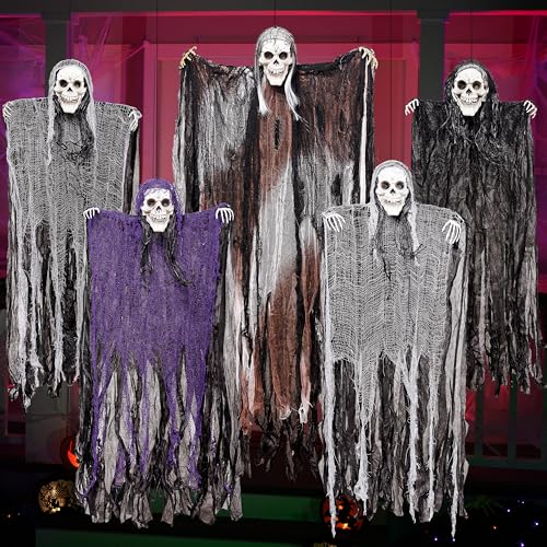 JOYIN 5 Stück Halloween-Sensenmänner zum Aufhängen, Einer 119 cm, Vier 88 cm große Halloween-Skelette mit fliegenden Geistern für die Halloween-Dekoration im Freien, Spukhaus-Requisite JOYIN 5 Stück Halloween-Sensenmänner zum Aufhängen, Einer 119 cm, Vier 88 cm große Halloween-Skelette mit fliegenden Geistern für die Halloween-Dekoration im Freien, Spukhaus-Requisite von JOYIN