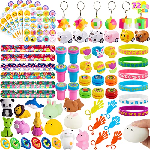 JOYIN 72 teiliges Oster Partygeschenke-Set, Klebehände, Stempel, Armbänder, Schlüsselanhänger, Ringe, Aufkleber für Osterkörbchen, Oster-Goodie-Bag-Füller, Ostereier-Füller-Spielzeug von JOYIN