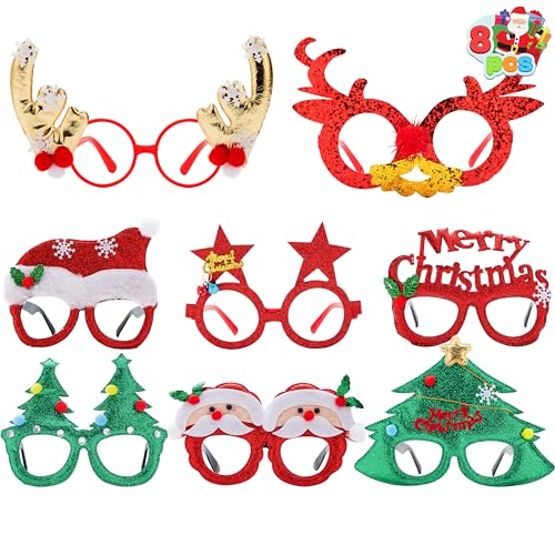 JOYIN 8 Stück Weihnachtsfeier Brillengestell mit 8 Designs, Weihnachten Brillen Rahmen für Weihnachtsfeiern, Weihnachtsdekorationen und Fotostudio (EINHEITSGRÖßE FÜR ALLE) von JOYIN