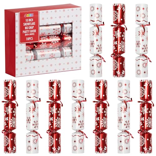 JOYIN Arty-Tisch, 25,4 cm, mit roten und weißen Schneeflocken Design, mit Partyhut, Witz und kleinem Geschenk innen,, saisonales Feiertage, Abendessen, Traditionen, 10 Stück' JOYIN Arty-Tisch, 25,4 cm, mit roten und weißen Schneeflocken Design, mit Partyhut, Witz und kleinem Geschenk innen,, saisonales Feiertage, Abendessen, Traditionen, 10 Stück' von JOYIN