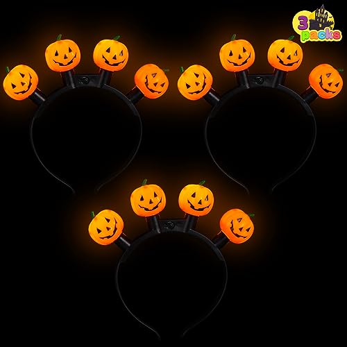 JOYIN Halloween 3 Pcs LED-Kürbis-Stirnband mit 6 verschiedenen blinkenden Licht-Modi, Light Up Kürbis geformt Stirnband für Halloween-Party Gunst und Zubehör, Halloween-Zubehör liefert von JOYIN