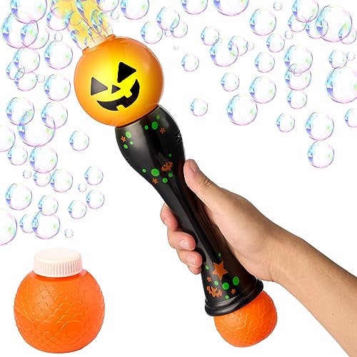 JOYIN Halloween-Kürbis-Seifenblasenstab mit Licht, leuchtende automatische Seifenblasenmaschine mit 2 Seifenblasenlösungen, Spielzeug für Halloween-Partygeschenke, Karnevalsspielpreise von JOYIN