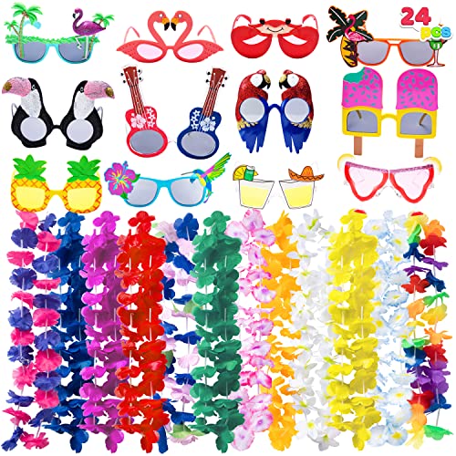 JOYIN 12 Stück Luau-Partybrille und 12 Stück Hawaii-Leinen, Blumen-Leinen-Girlanden, neuartige Sonnenbrillen, tropische Geburtstags-Sommer-Strandparty-Dekorationszubehör JOYIN 12 Stück Luau-Partybrille und 12 Stück Hawaii-Leinen, Blumen-Leinen-Girlanden, neuartige Sonnenbrillen, tropische Geburtstags-Sommer-Strandparty-Dekorationszubehör von JOYIN