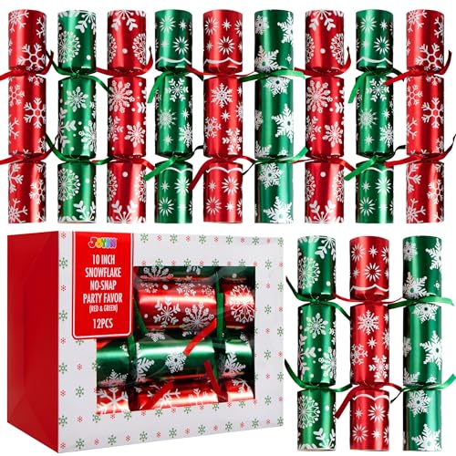 JOYIN Party-Tischgeschenk mit rotem und grünem Schneeflocken-Design, 25,4 cm, mit Partyhut, Witz und kleinem Geschenk im Inneren, für Weihnachten, saisonale Feiertage, Abendessen, Traditionen von JOYIN