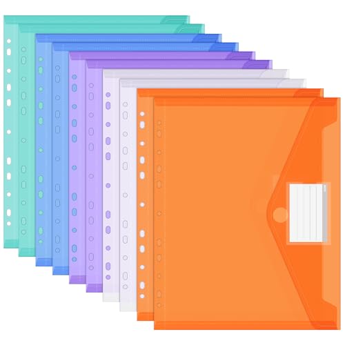 10 Stück Dokumententasche A4, Wasserdichte Dokumentenmappe, 11 Lochrand Sammelmappen Mit Etikettentasche, Bunte Mappen für Dokumente Organisieren, Bürobedarf, Hausaufgaben von JOYIT