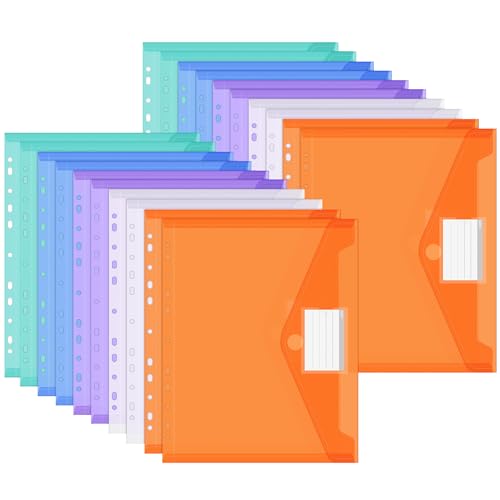20 Stück Dokumententasche A4, Wasserdichte Dokumentenmappe, 11 Lochrand Sammelmappen Mit Etikettentasche, Bunte Mappen für Dokumente Organisieren, Bürobedarf, Hausaufgaben von JOYIT
