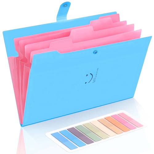 Dokumentenmappe A4, Fächermappe A4 mit 200-Etiketten, 5-Fächer Mappe A4, Sammelmappe A4 mit Druckknopf für Zuhause, Büro, Schule Und Auf Reisen (Blau) von JOYIT