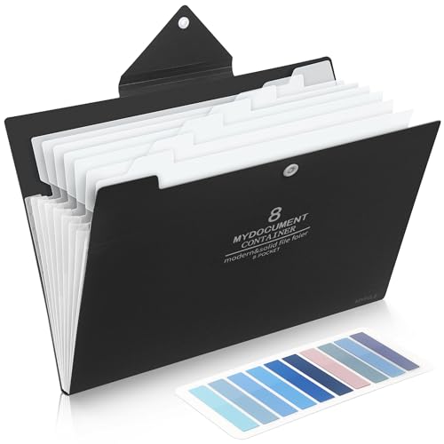 Dokumentenmappe A4, Fächermappe A4 mit 200-Etiketten, 8-Fächer Mappe A4, Sammelmappe A4 mit Druckknopf für Zuhause, Büro, Schule Und Auf Reisen (Schwarz) von JOYIT