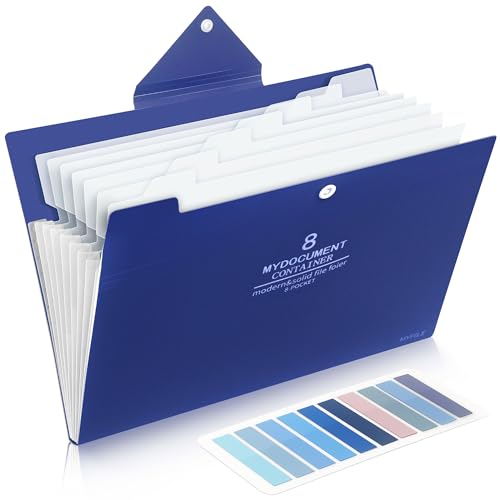 Dokumentenmappe A4, Fächermappe A4 mit 200-Etiketten, 8-Fächer Mappe A4, Sammelmappe A4 mit Druckknopf für Zuhause, Büro, Schule Und Auf Reisen (Blau) von JOYIT