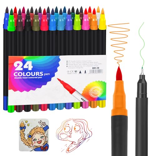 JOYIT 24 Farben Filzstifte Kinder, Aquarellstifte mit Zwei Spitzen, Brush Pen Set, Pinselstifte und Fineliner Set für Geschenk Mädchen, Kinder, Zum Ausmalen, Zeichnen, DIY, Journaling, Scrapbooking JOYIT 24 Farben Filzstifte Kinder, Aquarellstifte mit Zwei Spitzen, Brush Pen Set, Pinselstifte und Fineliner Set für Geschenk Mädchen, Kinder, Zum Ausmalen, Zeichnen, DIY, Journaling, Scrapbooking von JOYIT