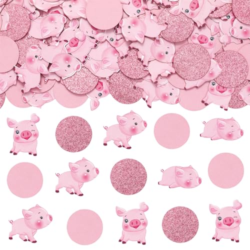 200 Pieces Pig Confetti for Birthday Baby Shower Party, Pink Piggy Theme Birthday Decorations Girls, Double Sided Pigs Print Confetti Scatter Table Decor, Barnyard Pig Farm Animal Party Supplies von JOYMEMO