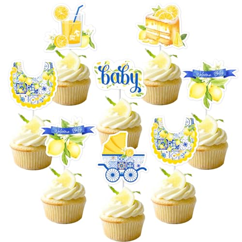 36 Pcs Lemon Baby Shower Cupcake Toppers - Blue Tile and Lemon Baby Shower Decorations, Double Sided Printing Lemonade Blue Cupcake Decor for Pregnancy Celebration Newborn Gender Reveal Party 36 Pcs Lemon Baby Shower Cupcake Toppers - Blue Tile and Lemon Baby Shower Decorations, Double Sided Printing Lemonade Blue Cupcake Decor for Pregnancy Celebration Newborn Gender Reveal Party von JOYMEMO