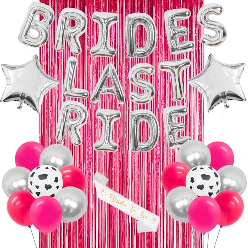 Brides Last Ride Hen Party Dekorationen, Silver Rose Red Nashville Bachelorette Party Dekorationen, Western Cowgirl Thema Brautdusche Supplies Ballons Fransen Vorhang Schärpe Set Brides Last Ride Hen Party Dekorationen, Silver Rose Red Nashville Bachelorette Party Dekorationen, Western Cowgirl Thema Brautdusche Supplies Ballons Fransen Vorhang Schärpe Set von JOYMEMO