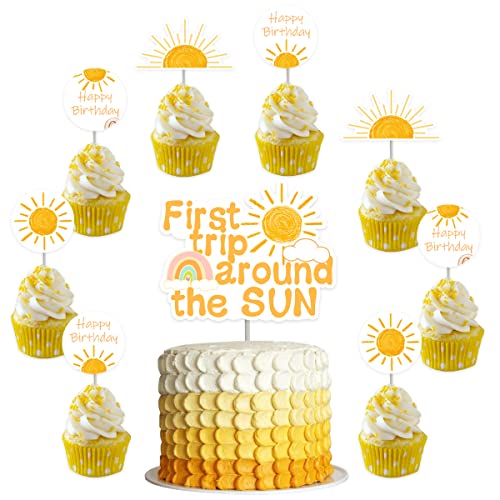 Cupcake-Topper für den ersten Ausflug um die Sonne, doppelseitig, für den 1. Geburtstag von JOYMEMO