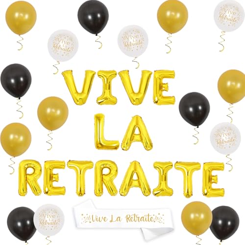 JOYMEMO Dekoration Vive La Retraite Gold Schwarz für Männer und Frauen, Vive La Pensionierung Ballons, Gürtel, Luftballons aus Glas, Weinflasche, Versorgung, Ruhestand, Happy Retirement Party Supplies JOYMEMO Dekoration Vive La Retraite Gold Schwarz für Männer und Frauen, Vive La Pensionierung Ballons, Gürtel, Luftballons aus Glas, Weinflasche, Versorgung, Ruhestand, Happy Retirement Party Supplies von JOYMEMO