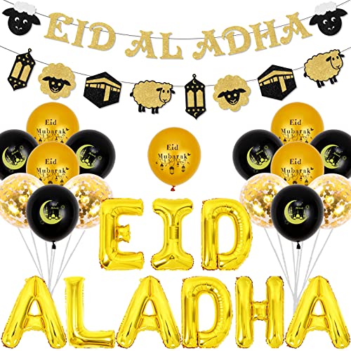 Eid Al Adha Dekorationen, Eid Al Adha Banner, Girlande und Luftballons, Ramadan Eid Mubarak Dekorationen muslimische islamische Partyzubehör für Haus Garten von JOYMEMO