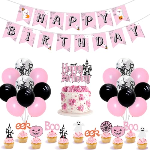 Halloween Geburtstag Party Dekorationen Rosa Schwarz Halloween Party Supplies Happy Birthday Banner Baby Geist Fledermaus Luftballons Halloween Glitzer Kuchen Topper Dekorationen Set Halloween Geburtstag Party Dekorationen Rosa Schwarz Halloween Party Supplies Happy Birthday Banner Baby Geist Fledermaus Luftballons Halloween Glitzer Kuchen Topper Dekorationen Set von JOYMEMO