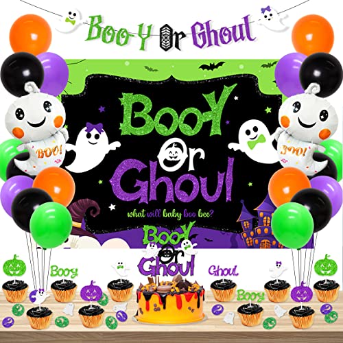 Halloween Gender Reveal Dekorationen Booy oder Ghoul Hintergrund Banner Kuchen Topper Konfetti Geist Babyparty Junge oder Mädchen Oktober Geschlecht Ankündigung von JOYMEMO