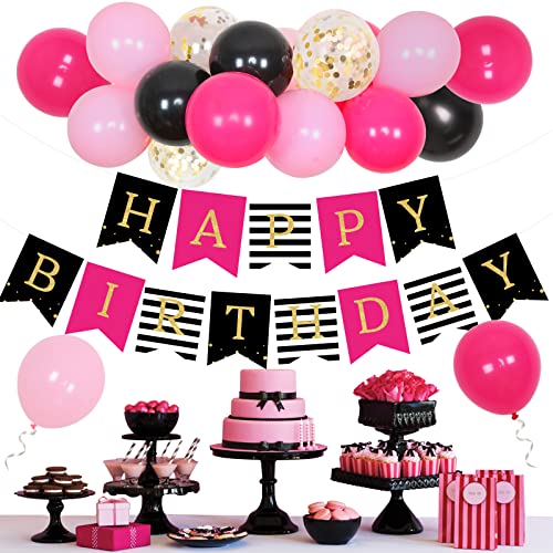 Happy Birthday Banner Hot Pink und Schwarz Wimpelkette Girlande Latex Konfetti Ballons für Mädchen Frauen Geburtstag Party Supplies Happy Birthday Banner Hot Pink und Schwarz Wimpelkette Girlande Latex Konfetti Ballons für Mädchen Frauen Geburtstag Party Supplies von JOYMEMO