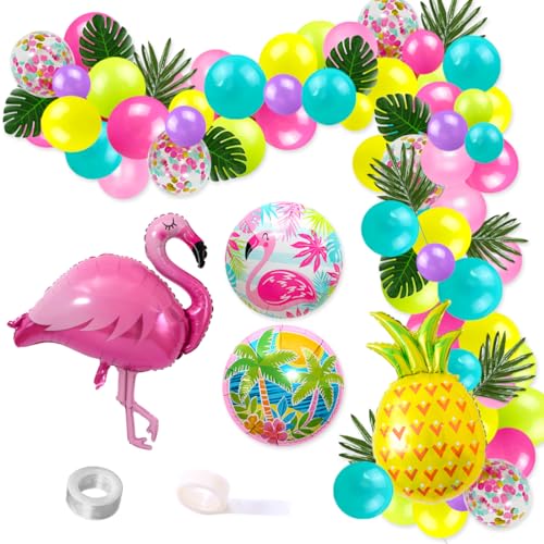 Hawaiian Tropical Balloon Garland Arch Kit Flamingo Palme Ananasfolie Luftballons für Summer Beach Luau Themed Birthday Baby Shower Party von JOYMEMO