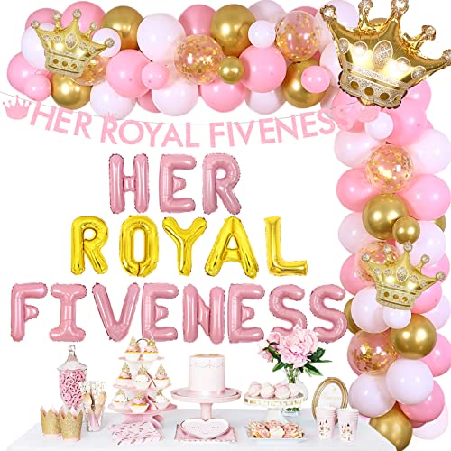 Her Royal Fiveness Birthday Decorations for Girls, Princess Balloon 5th Birthday Girlande Kit Pink Gold, Princess Crown Balloons, Her Royal Fiveness Glitter Banner, Princess Birthday Party Supplies von JOYMEMO