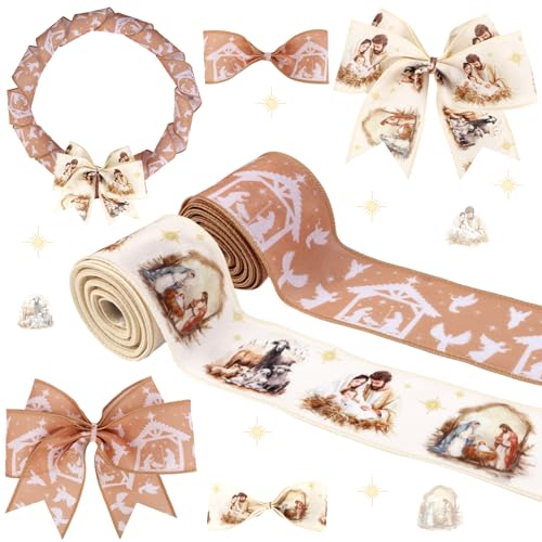 JOYMEMO 2 Rollen 9,1 m goldenes Weihnachts-Band-Set zur Geburt Jesu, 6,3 cm Krippe, Drahtkante, Bänder für christliche Taufe, religiöse Party, Geschenkverpackung, Kränze, Schleife, Basteln JOYMEMO 2 Rollen 9,1 m goldenes Weihnachts-Band-Set zur Geburt Jesu, 6,3 cm Krippe, Drahtkante, Bänder für christliche Taufe, religiöse Party, Geschenkverpackung, Kränze, Schleife, Basteln von JOYMEMO