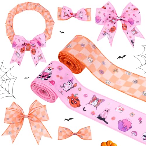 JOYMEMO 2 Rollen 9,1 m grooviges Halloween-Band mit Draht, 6,3 cm großes Ripsband, Boho, Gänseblümchen, Happy Halloween, Stoff für Kränze, Verpacken von Geschenken, Basteln JOYMEMO 2 Rollen 9,1 m grooviges Halloween-Band mit Draht, 6,3 cm großes Ripsband, Boho, Gänseblümchen, Happy Halloween, Stoff für Kränze, Verpacken von Geschenken, Basteln von JOYMEMO