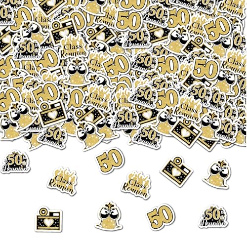 JOYMEMO 200 Stück 50 Jahre Klasse Reunion Party Konfetti, Schwarz und Gold 50. Schulklassentreffen Dekorationen, doppelseitige Papiertischstreuung für High School Welcome Back Party von JOYMEMO
