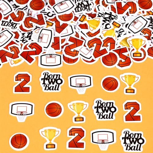 JOYMEMO 200 Stück Born Two Ball Basketball Birthday Konfetti - Basketball Themed 2nd Birthday Party Decorations Boys, Double Sided Table Confetti Scatters von JOYMEMO