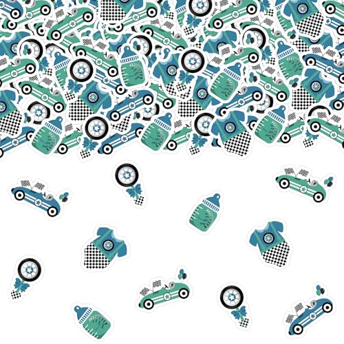 JOYMEMO 200 Stück Rennwagen Babyparty Konfetti - Rennwagen Babyparty Dekorationen für Jungen, doppelseitiges Druckpapier Tischstreuungen von JOYMEMO