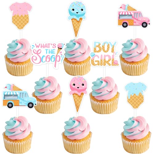 JOYMEMO 24 Pcs Was ist die Schaufel Geschlecht Reveal Cupcake Toppers - rosa blau Eiscreme Baby Dusche Dekorationen für Schwangerschaft Feier neugeborenen Partei von JOYMEMO
